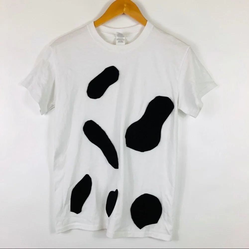 White Cow Print Crew T Shirt Handmade Costume S